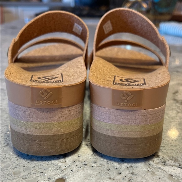 NWOB USTOGI Tan Slide Platform Sandals for Women 6 - Picture 5 of 8